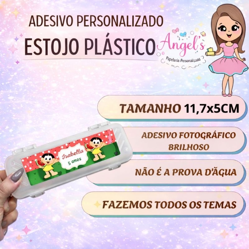 Rótulo Adesivo Personalizado Estojo 11,7cmx5cm | Lembrancinha de Aniversário Festa Infantil | Todos os Temas