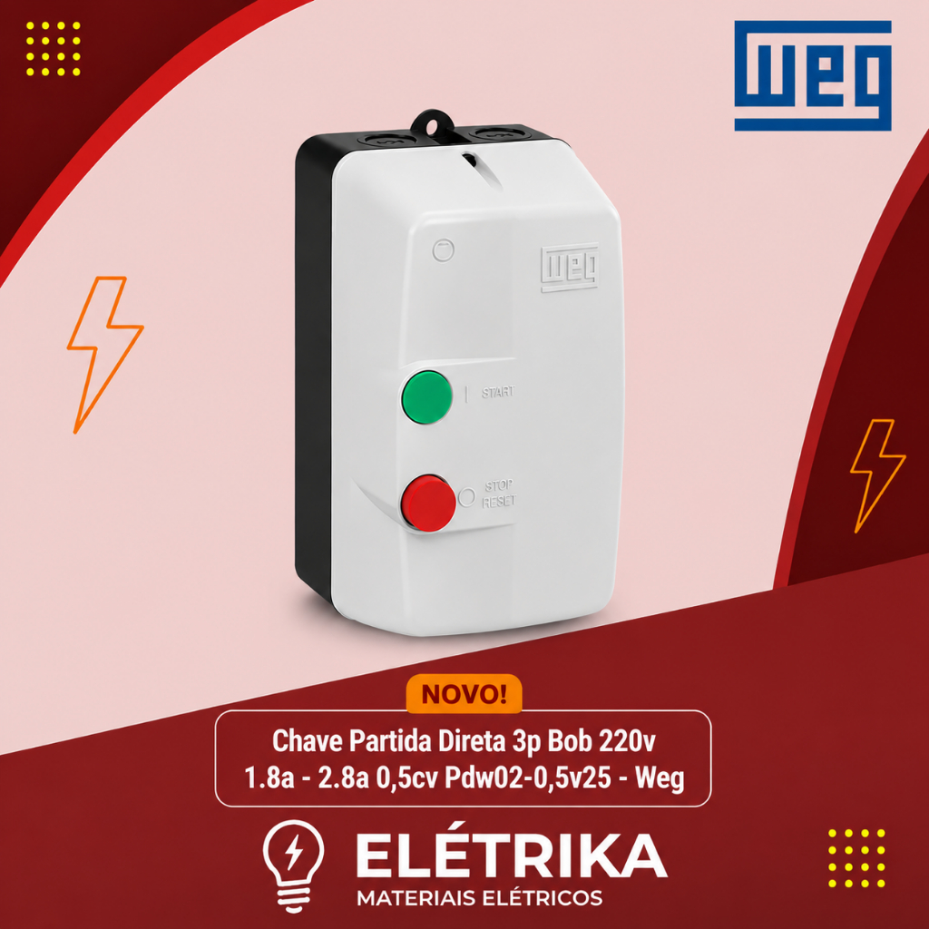 Chave Partida Direta Trifásica 3p Bob 220v 1.8a - 2.8a 0,5cv Pdw02-0,5v25 - Weg