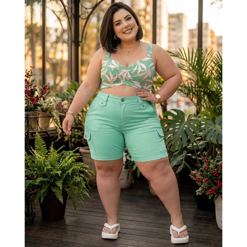 Bermuda Cargo Rafaela Jeans Verde Menta Plus Size / Estilo e Conforto
