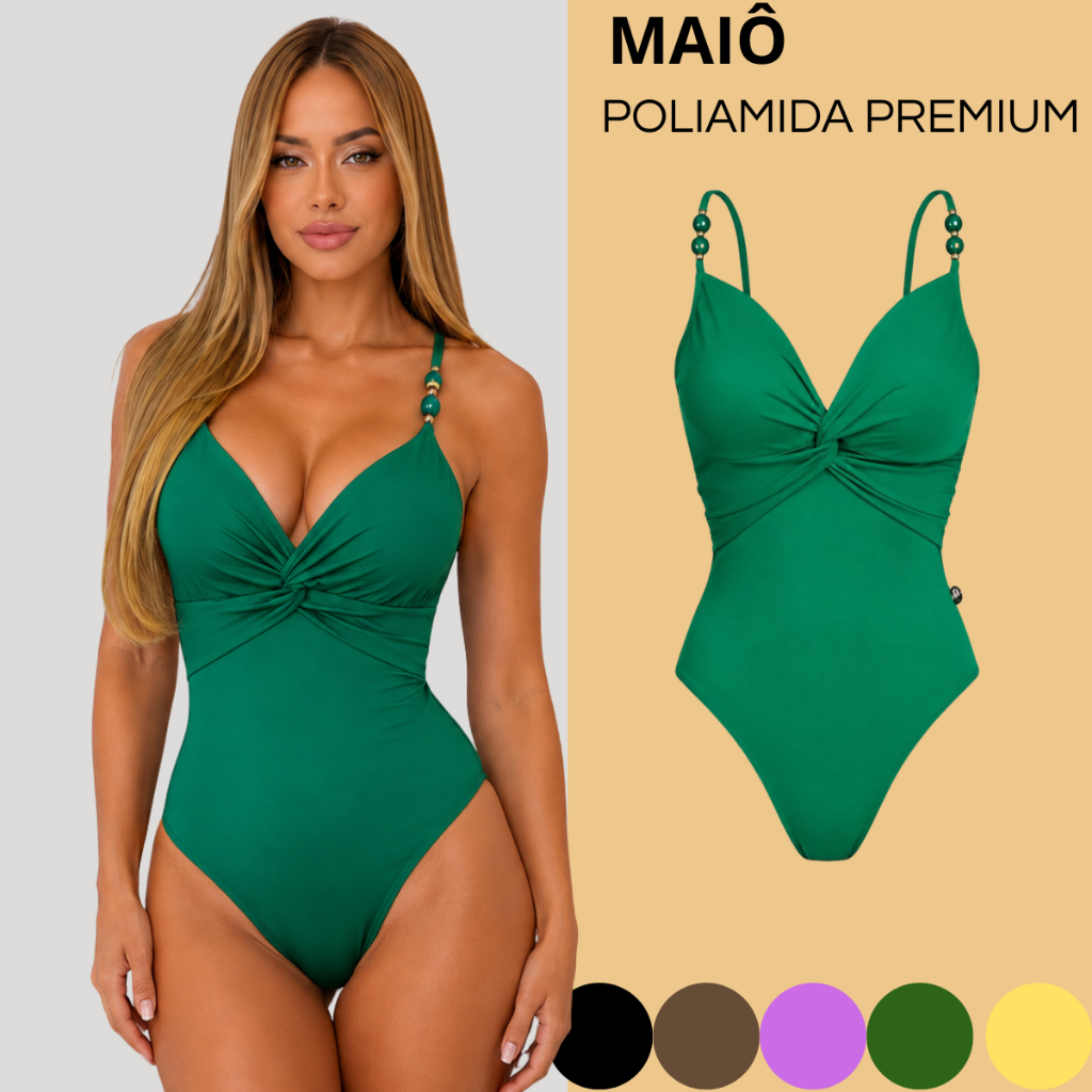 Maiô Feminino Praia Decote Nó Suplex Poliamida Premium Body Comfortável Disfarça Barriga Biquíni