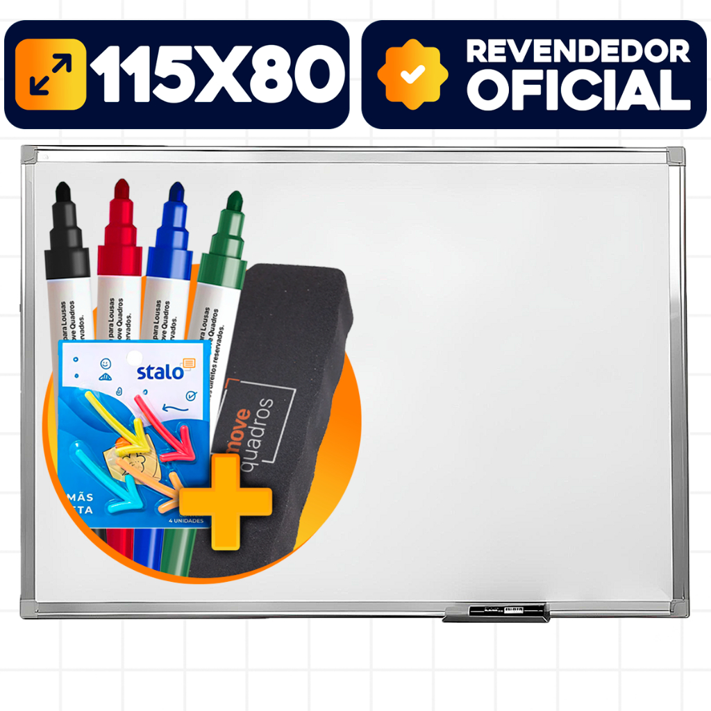 Lousa Branca 115x80cm Formica Magnética Quadro Branco Painel Fotos Soft Alumínio Com Kit Anotação + Imãs Setinhas