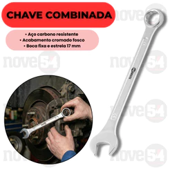 Chave Combinada 17mm Aço Carbono Cromada Fosca Industrial Para Porcas E Parafusos Nove54