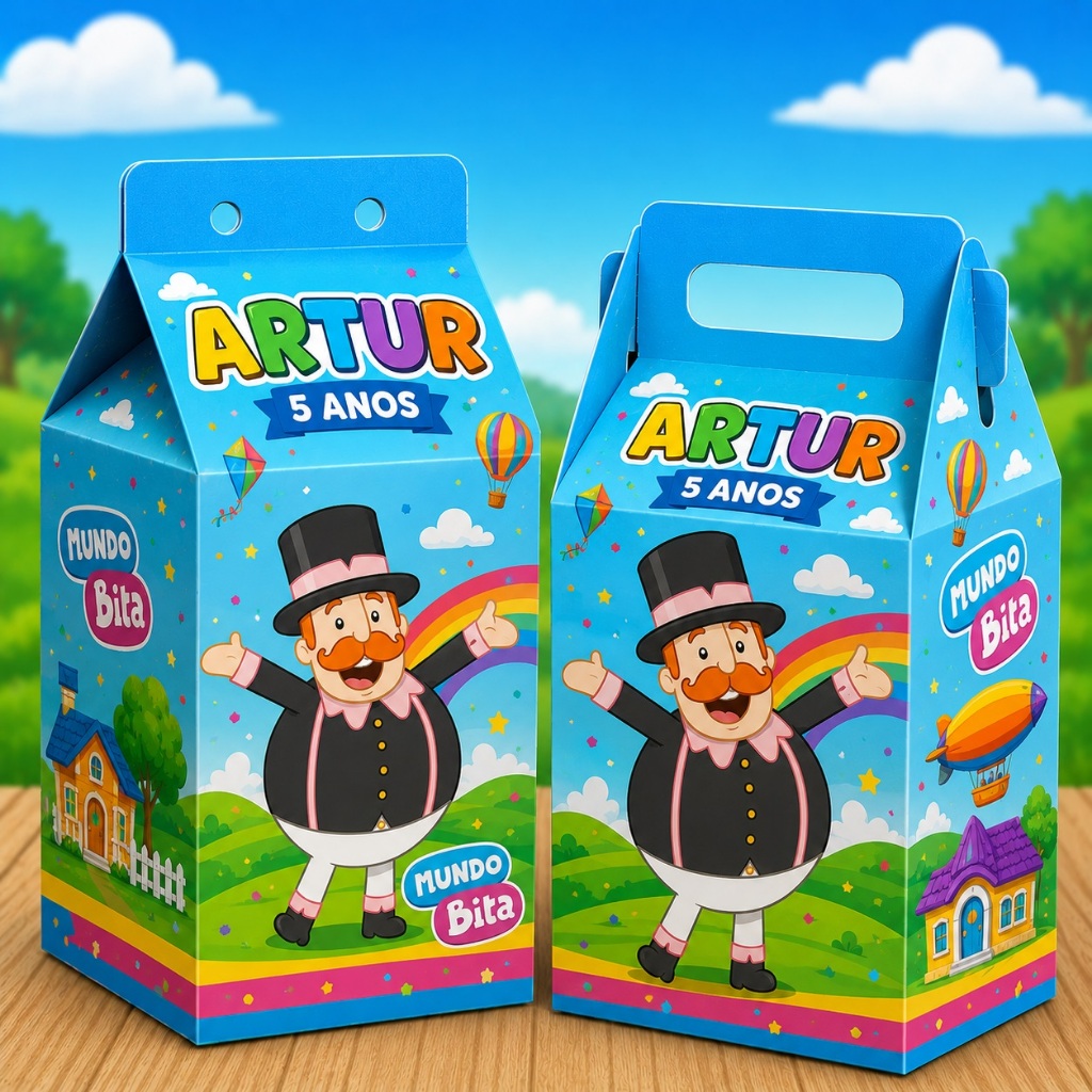 Kit 20 Caixinhas Personalizadas Mundo Bita (10 Milk 10 Maletinhas) Festa Personalizada - Lembrancinha para Festa