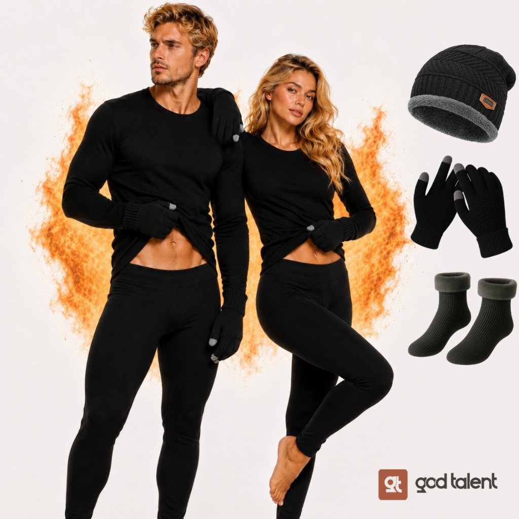 Kit Frio Conjunto Segunda Pele Blusa + Calca Térmica Luvas Meias Touca E Cachecol