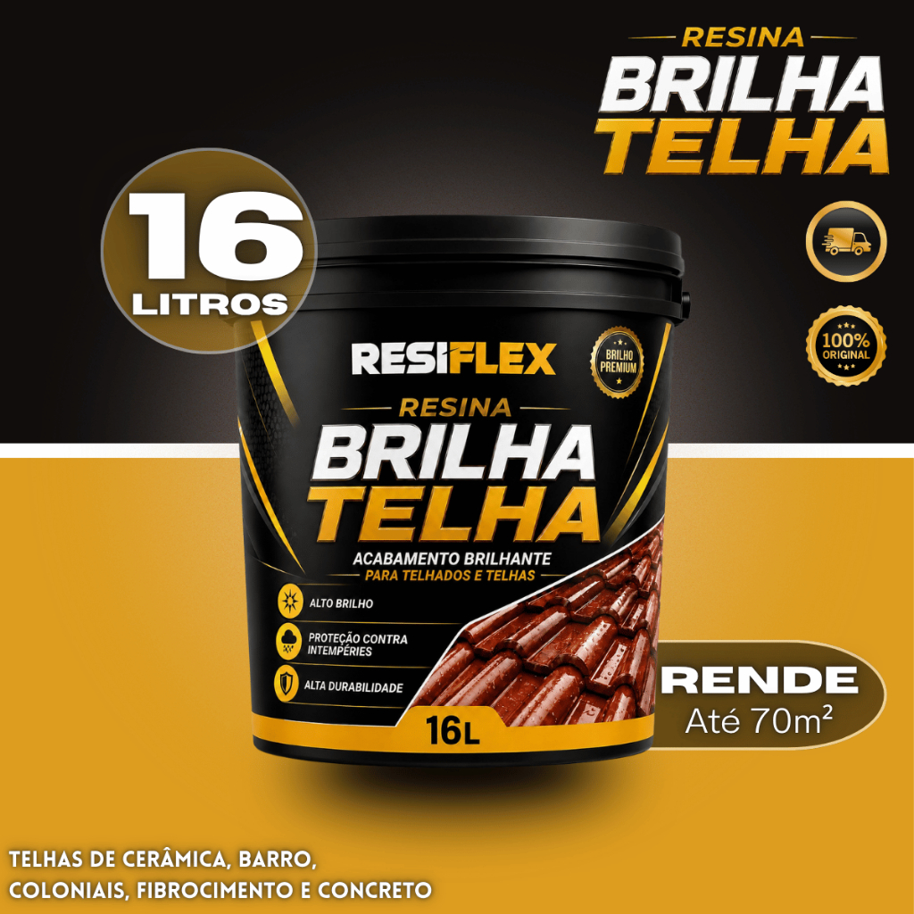 Resina Impermeabilizante Resiflex 16L Brilha Telha Para Telhado Cerâmico E Concreto Externo