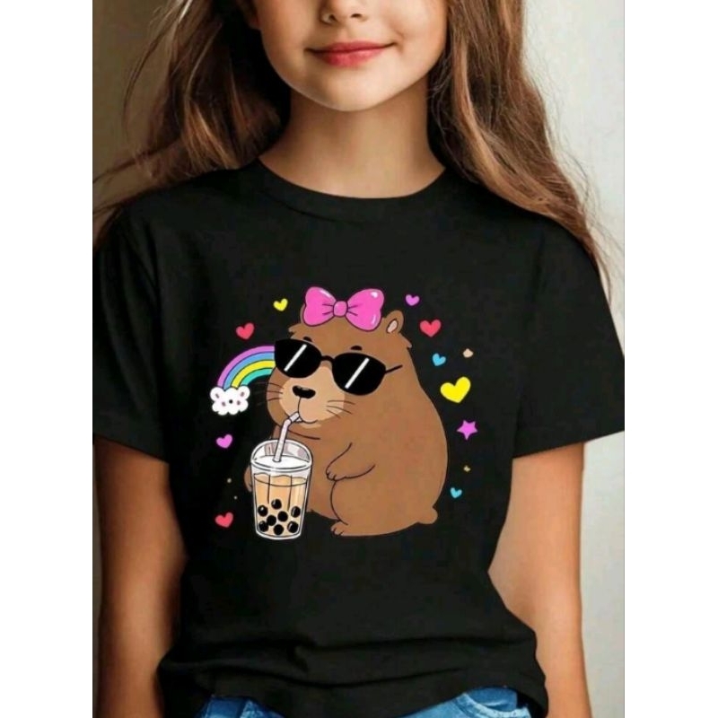 Camiseta Infantil Feminina Capivara Fofa – Estampa Divertida e Confortável para Meninas