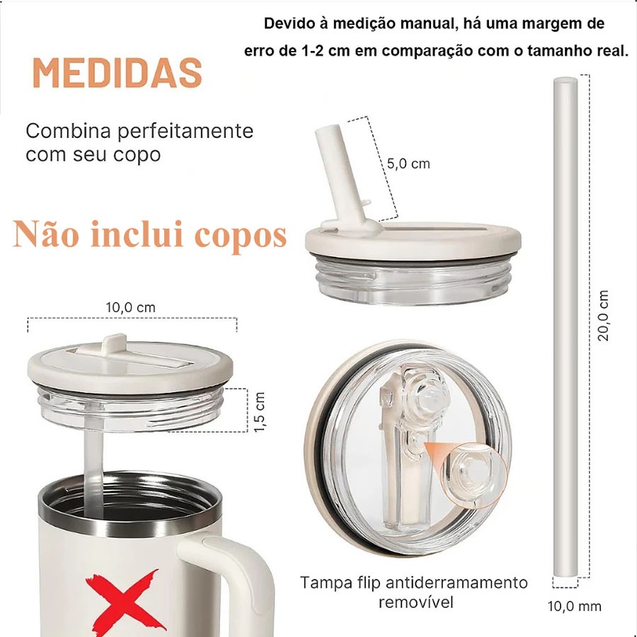Tampa De Canudo Flip Com Canudo Para Copo De 40 Oz e 30 OZ Tampa Transparente Para Garrafa Água Térmico Não Inclui Copo