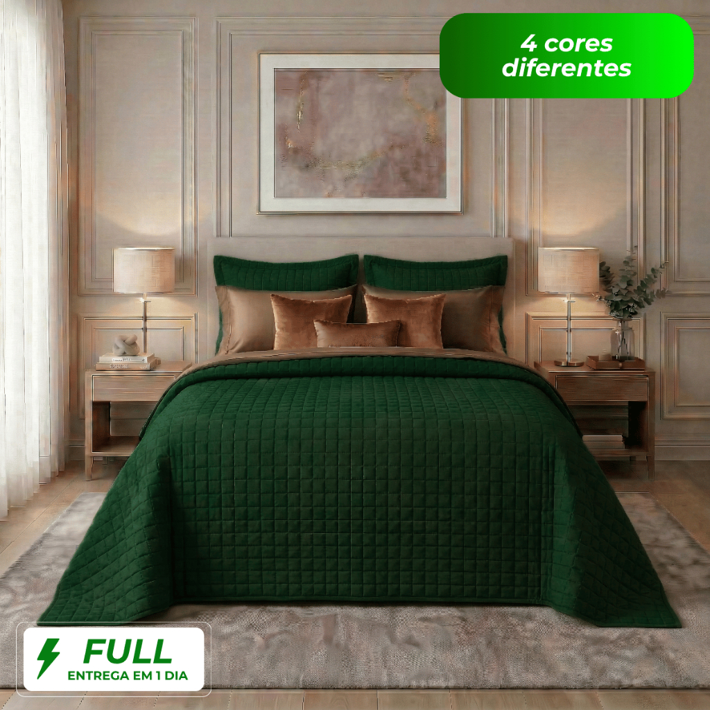Kit Colcha Cobre Leito Casal 3 Peças Dupla Face Matelado Boutis Microfibra Ultrasonic Premium