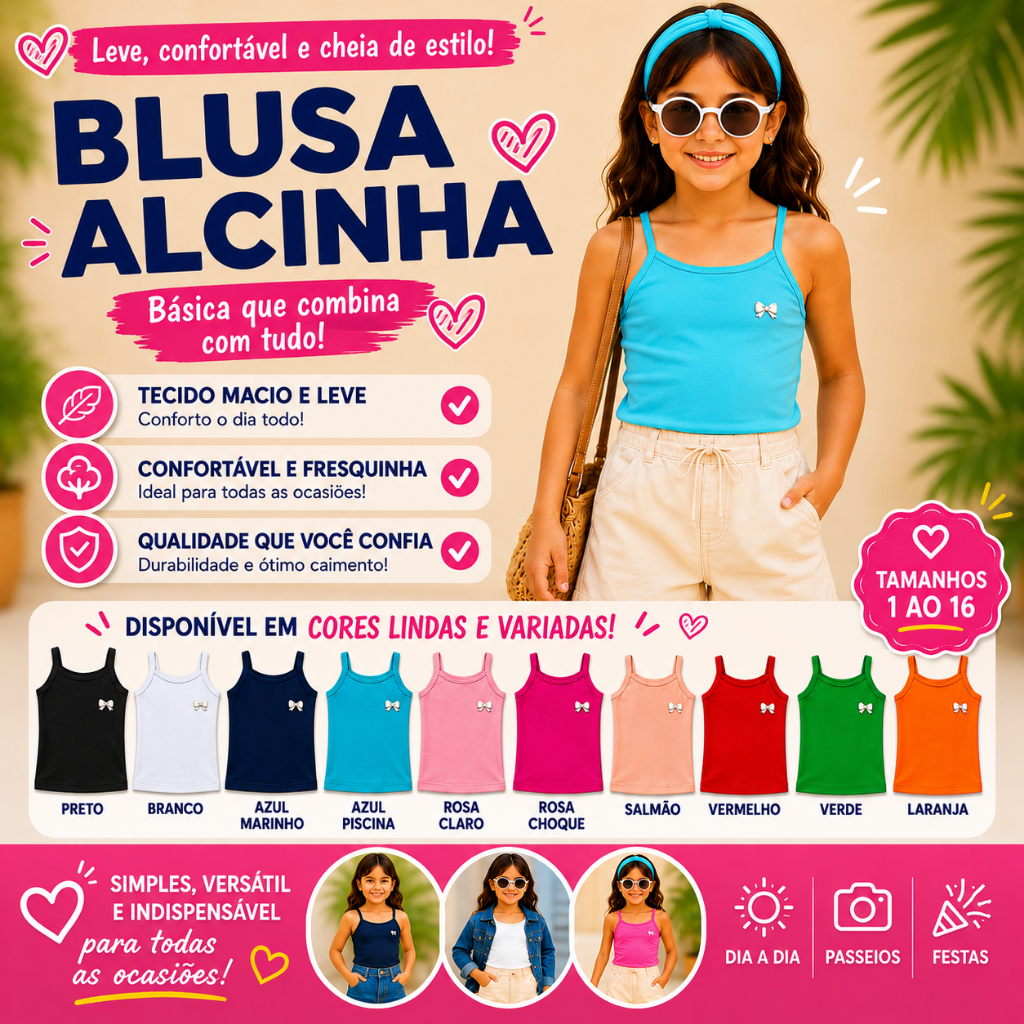 Blusa de alça infantil menina