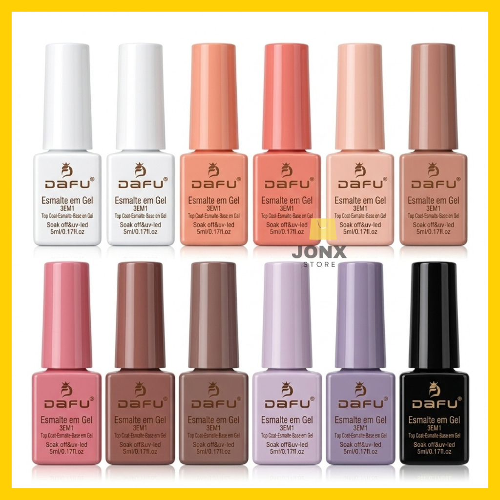 Kit 12 Esmaltes em Gel 3 em 1 Tons Nude-Marrom-Vermelhos Tons Pastéis Dafu 5 ml