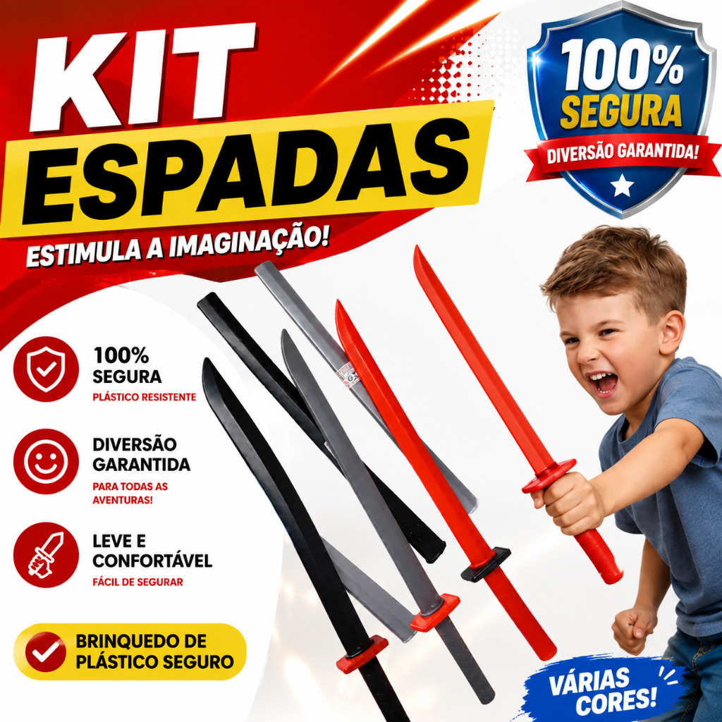 Kit 5 Espada De Brinquedo Infantil Samurai Ninja Katana Brinquedo Menino