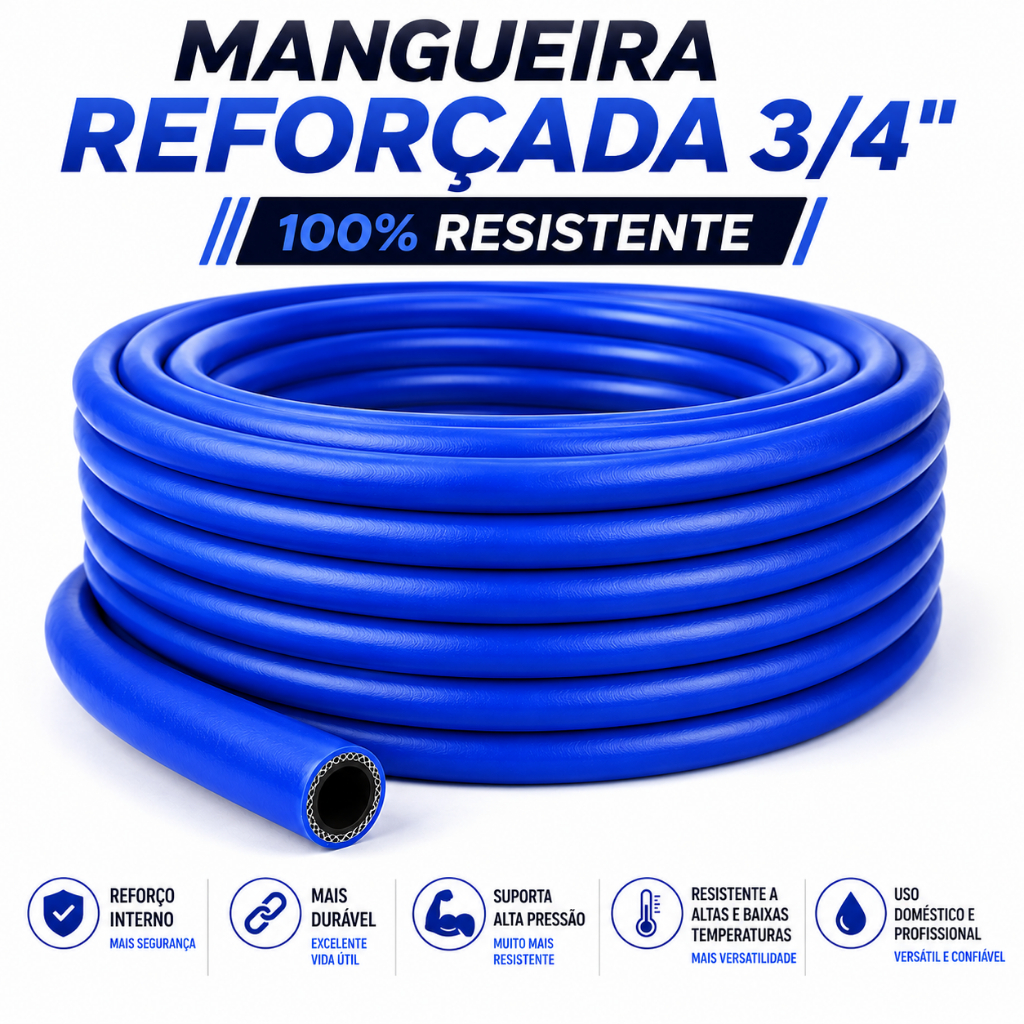 Mangueira Jardim Reforçada 3/4 Alta Pressão Flexível Azul Irrigação Quintal Sítio Premium