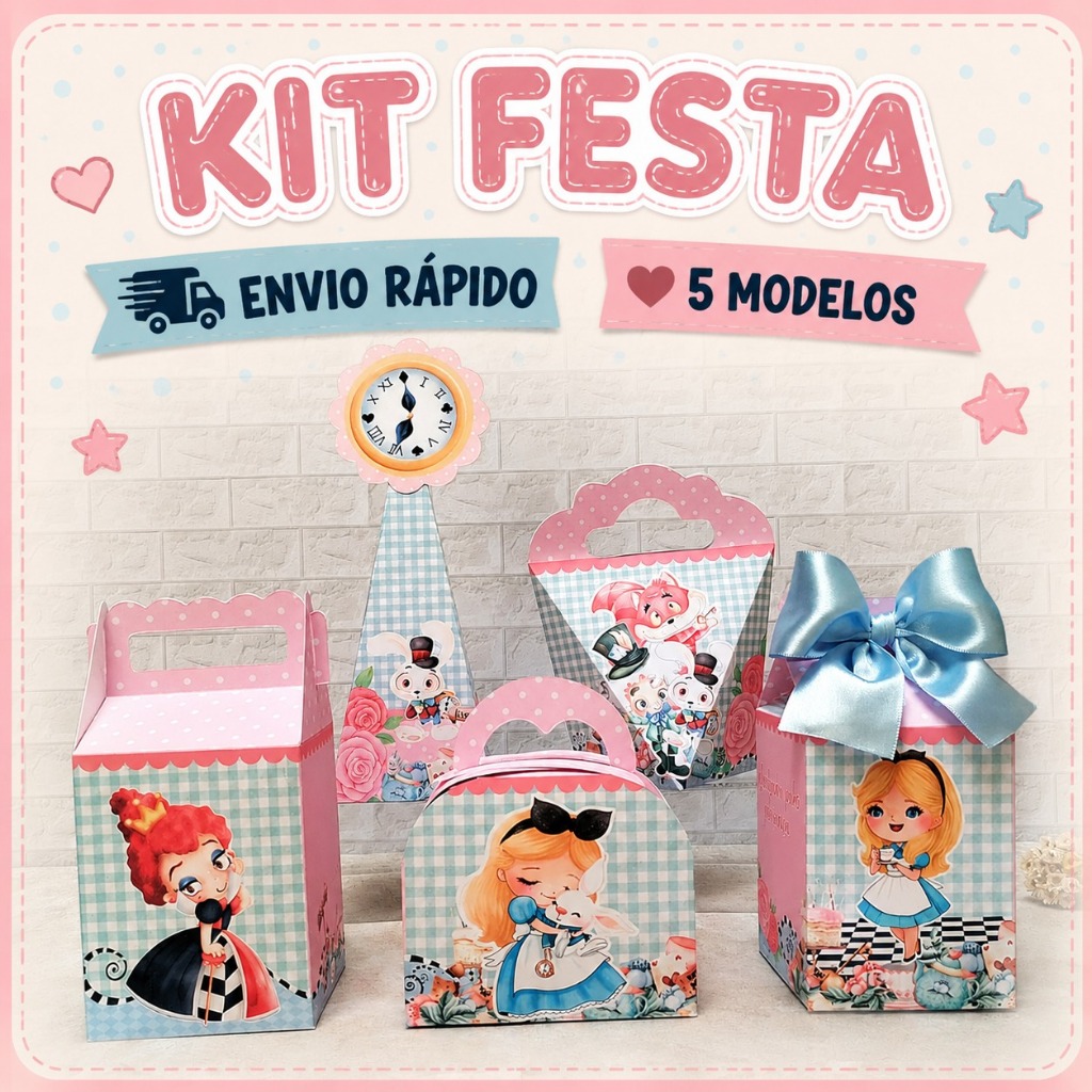 Caixinha ALICE NO PAIS DAS MARAVILHAS Kit Festa infantil PEGUE E MONTE Lembrancinha Personalizadas
