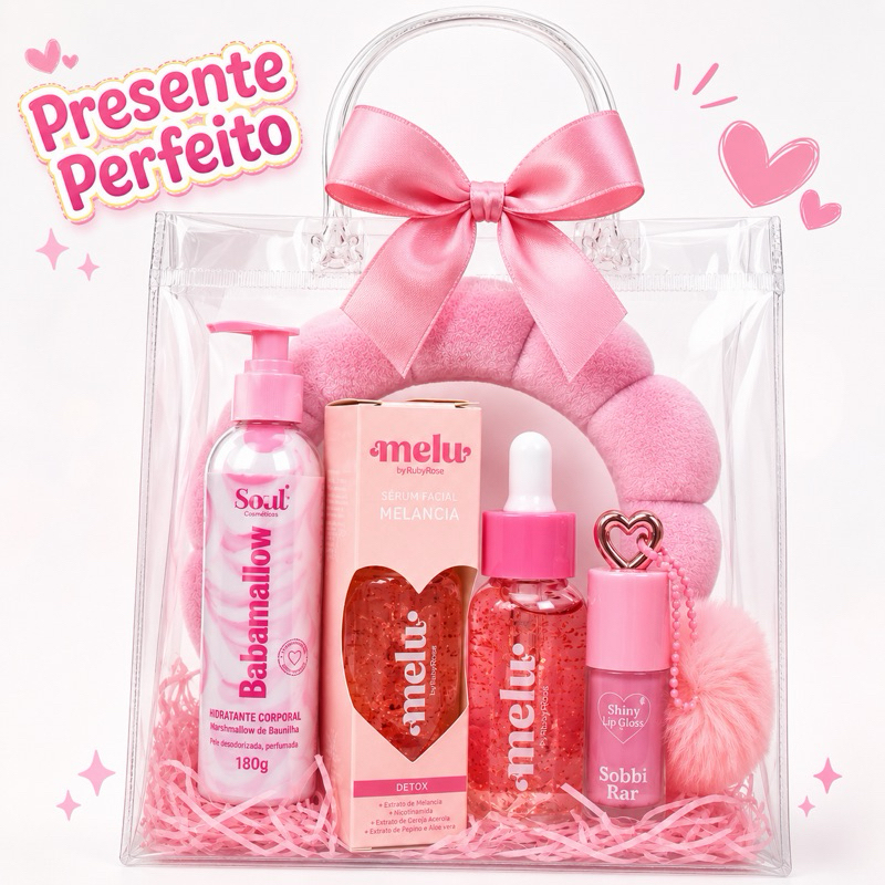Kit Infantil  Skincare Infantil  Serum Facial + Hidratante Marshmellow Tiara Nuvem Gloss Chaveiro Fofo Presente