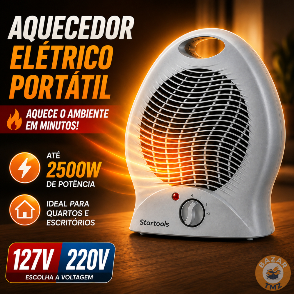 Aquecedor Elétrico Portátil 127v 1000W/1500W Ar Quente ou 220v 2000W/2500W Compacto