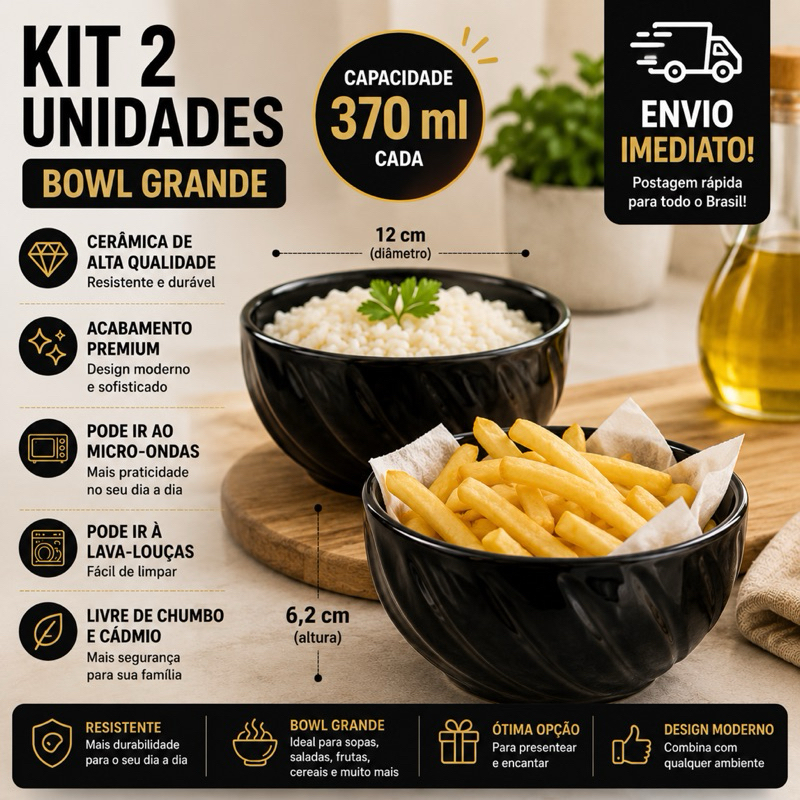 Kit 2 Peças Bolw Cambuca Caldos Sopas Tigela Média Colors Cerâmica 370ml - Caldo, Doces, Mesa Posta