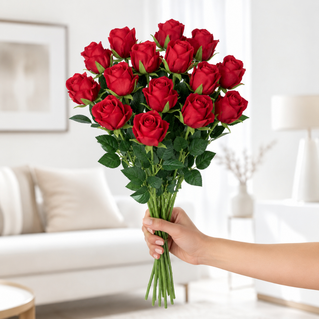 Buque Rosas Artificiais Aveludada 50cm Vermelha Decoração Kit 10/15 Unidades
