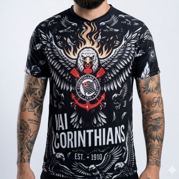 Camisa Gaviões da Fiel Vai Gaviões Preta Nova