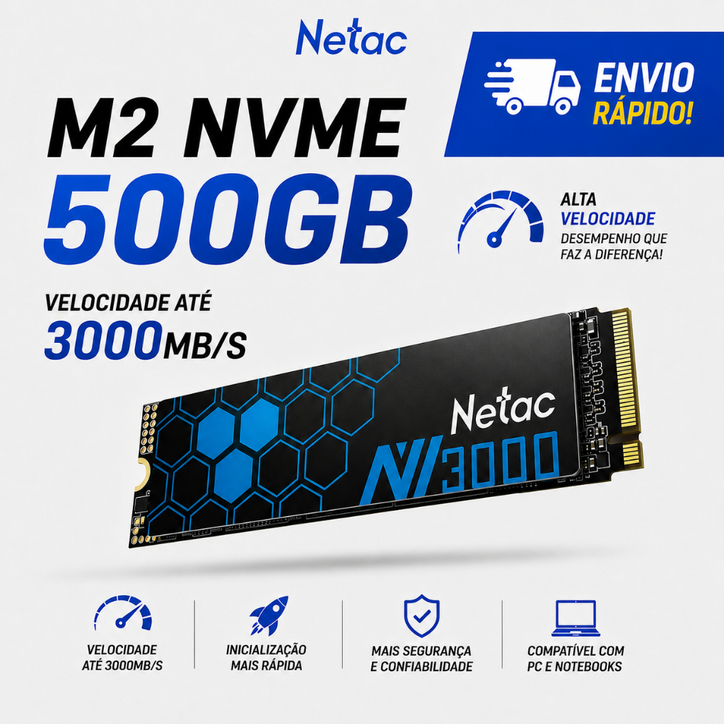 NVME M2 128GB 256GB 512GB 1TB 3.0 NETAC 2280 2400 3000mbps — imagem 2 de 2