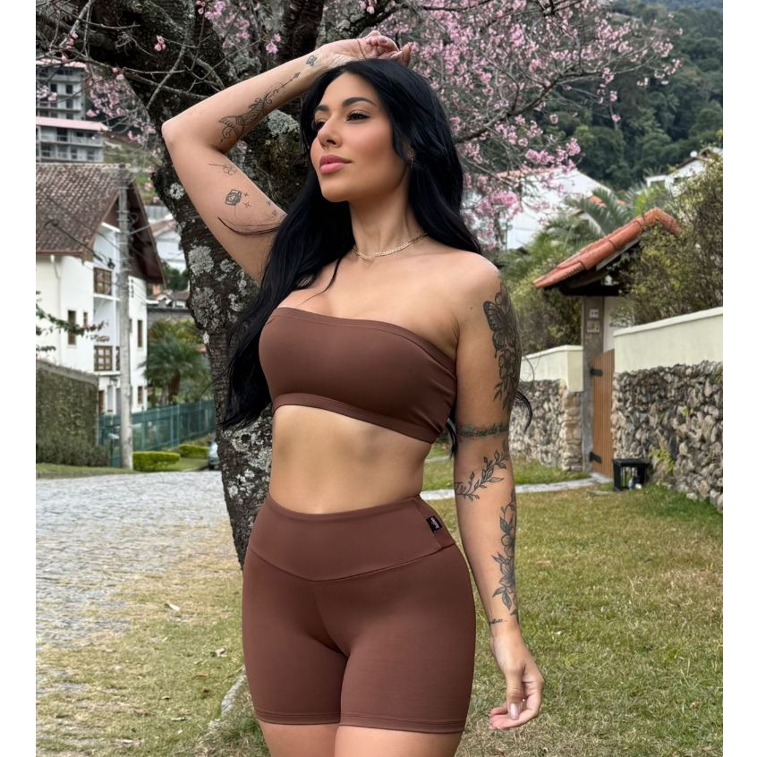 Short Bia Academia Feminina  Cintura   Alta Compressão Suplex Poliamida Zero Transparência