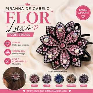 Presilha Flor  com Strass Luxo Feminina Bico de pato elegante para cabelo
