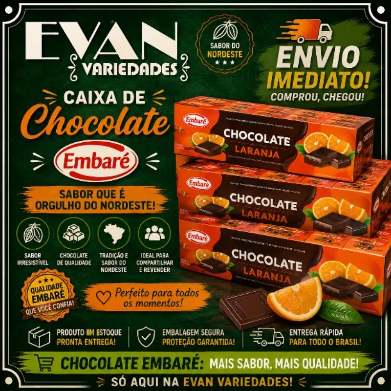 CHOCOLATE LARANJA EMBARÉ 1kg ,PACOTE COM 125 UNIDADES