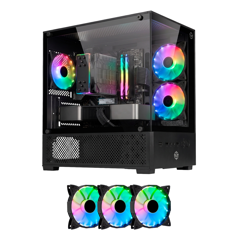 Gabinete Gamer TGT Legion, Mini-Tower, Lateral de Vidro, TGT-LGN-BK + 3 Ventoinhas RGB