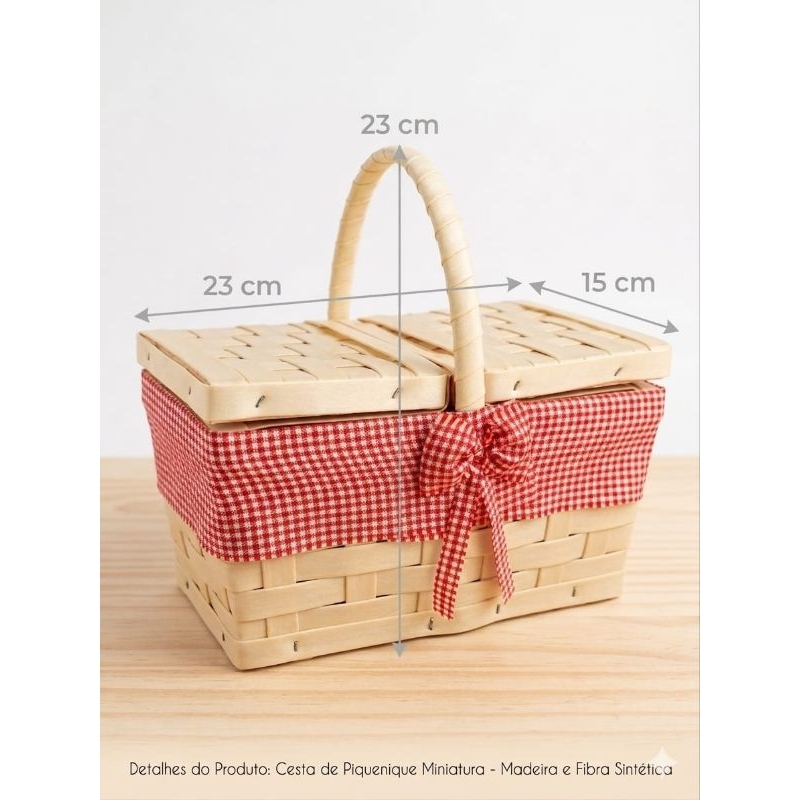 Cesta de Piquenique Mini para Presente Enfeite Decoração com Laço