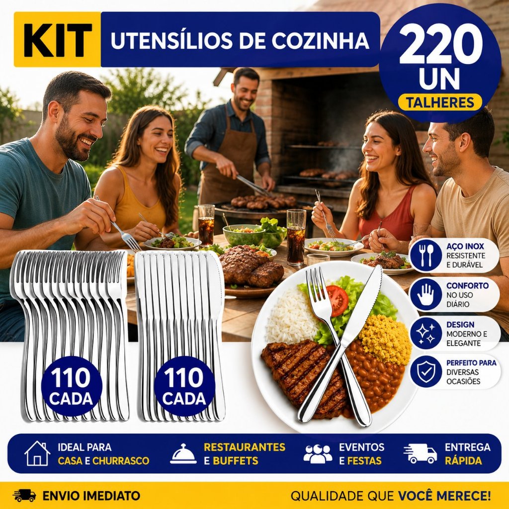 Talheres Inox Reforçado para Cozinha, Restaurante, Buffet, Festa, Evento e Churrasco 220/200/150/100