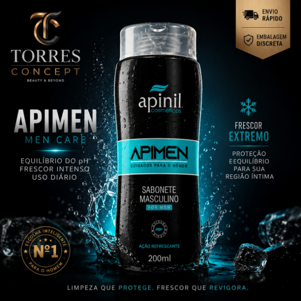 Sabonete Íntimo Masculino Apimen Apinil Equilíbrio PH Ação Refrescante Cuidado Diário Homem 200ml