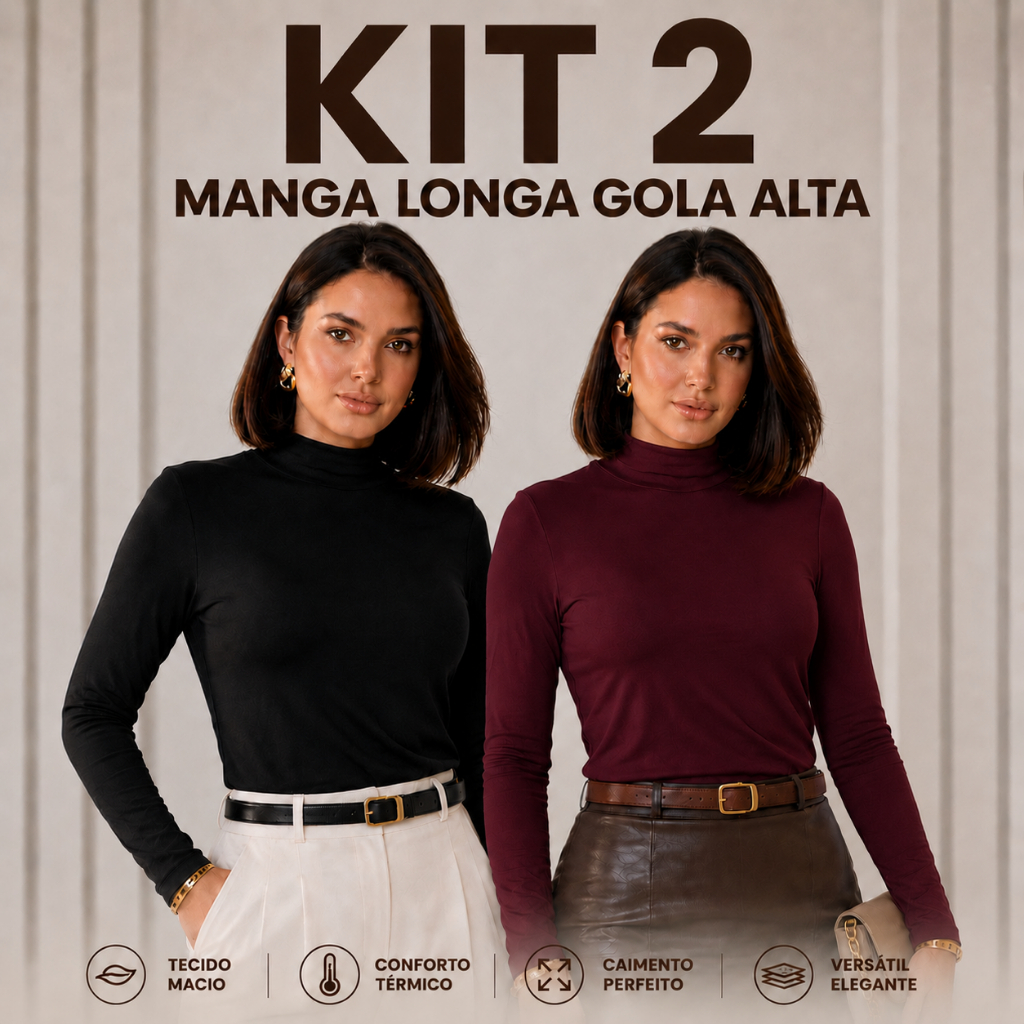 Kit 2 Blusa Feminina Manga Longa Viscolycra Segunda Pele Básica Cacharrel Confortável
