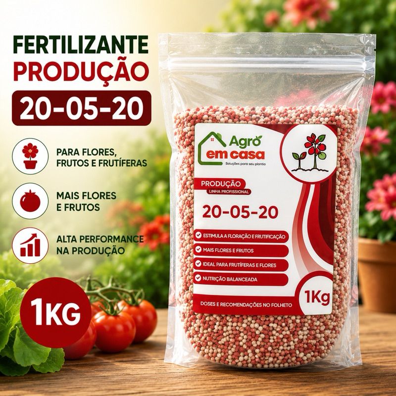 Adubo NPK 20-05-20 1kg Produção | Fertilizante para Flores, Frutos e Frutíferas | Agro em Casa