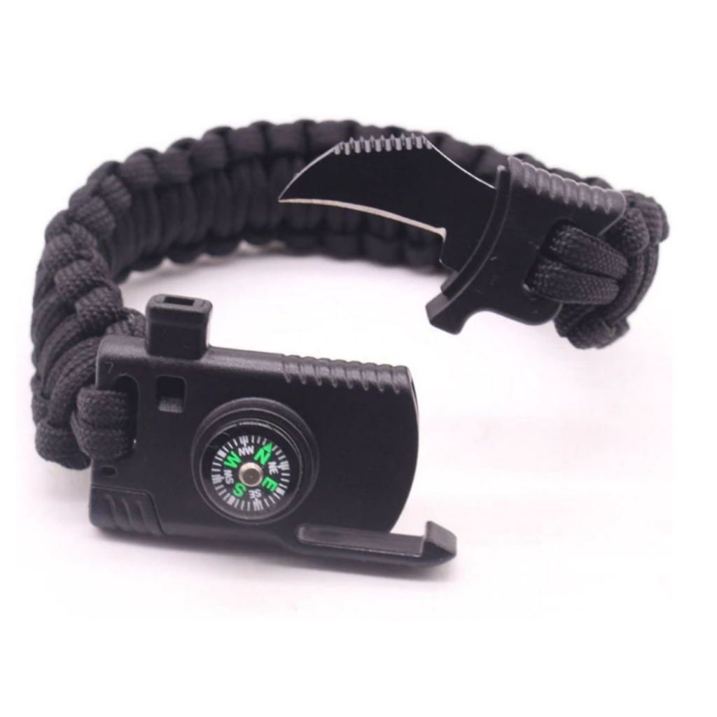 Pulseira Paracord Camping Apito Bussola Pederneira Aventura