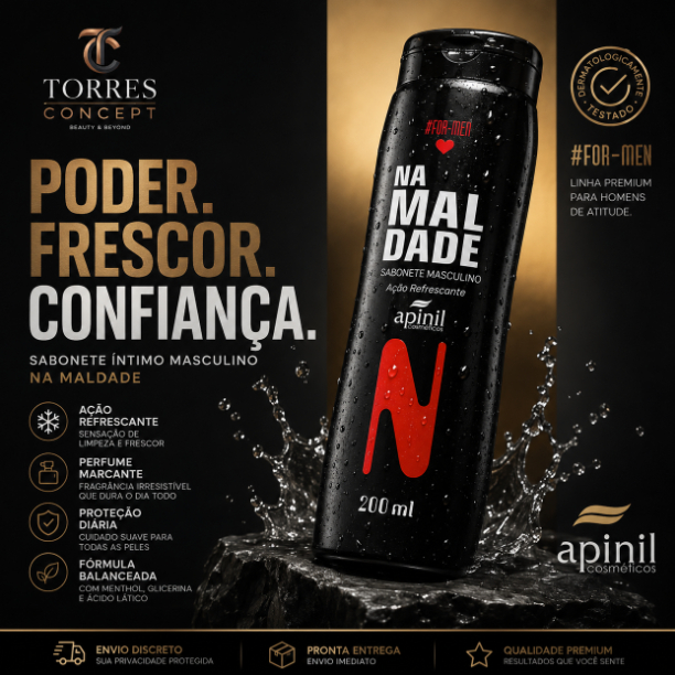 Sabonete Íntimo Masculino Na Maldade Apinil Perfume Marcante Gel Refrescante Higiene Homem 200ml