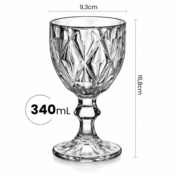 Detalhes do Jogo de 6 Taças de Vidro Diamond Cristal Facetada Transparente Conjunto luxo Mesa Posta Água Suco Cozinha Decoração