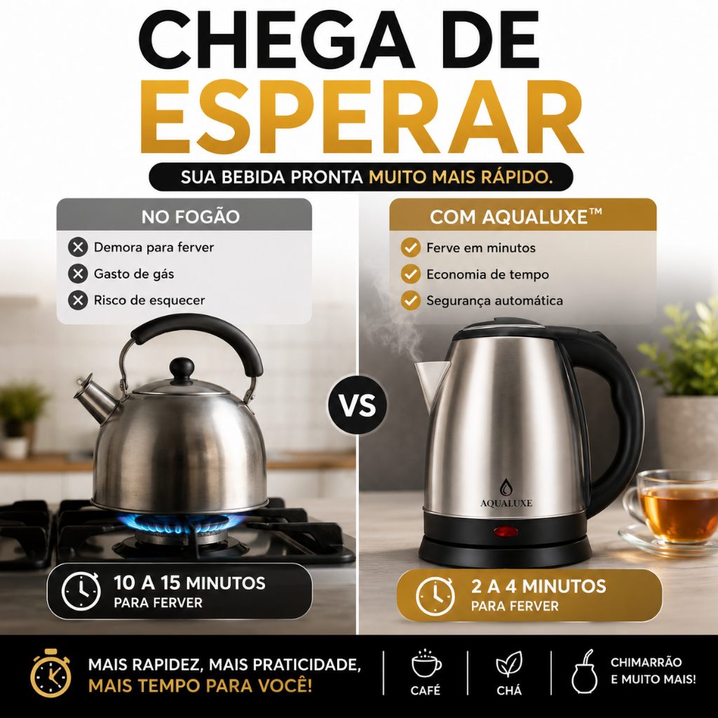 Chaleira Elétrica Inox 1,8L 1000W Aquecimento Rápido Desligamento Automático Base 360° 127V