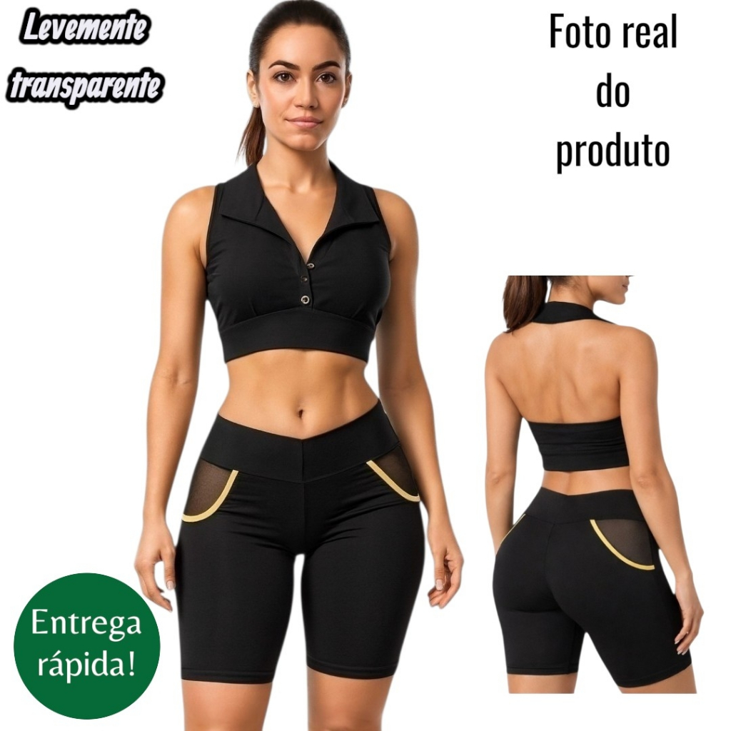 Moda Fitness Conjunto de academia, Roupa de malhar Feminina  Treino/ Corrida - Short e Top Cropped Feminino Premium, mus