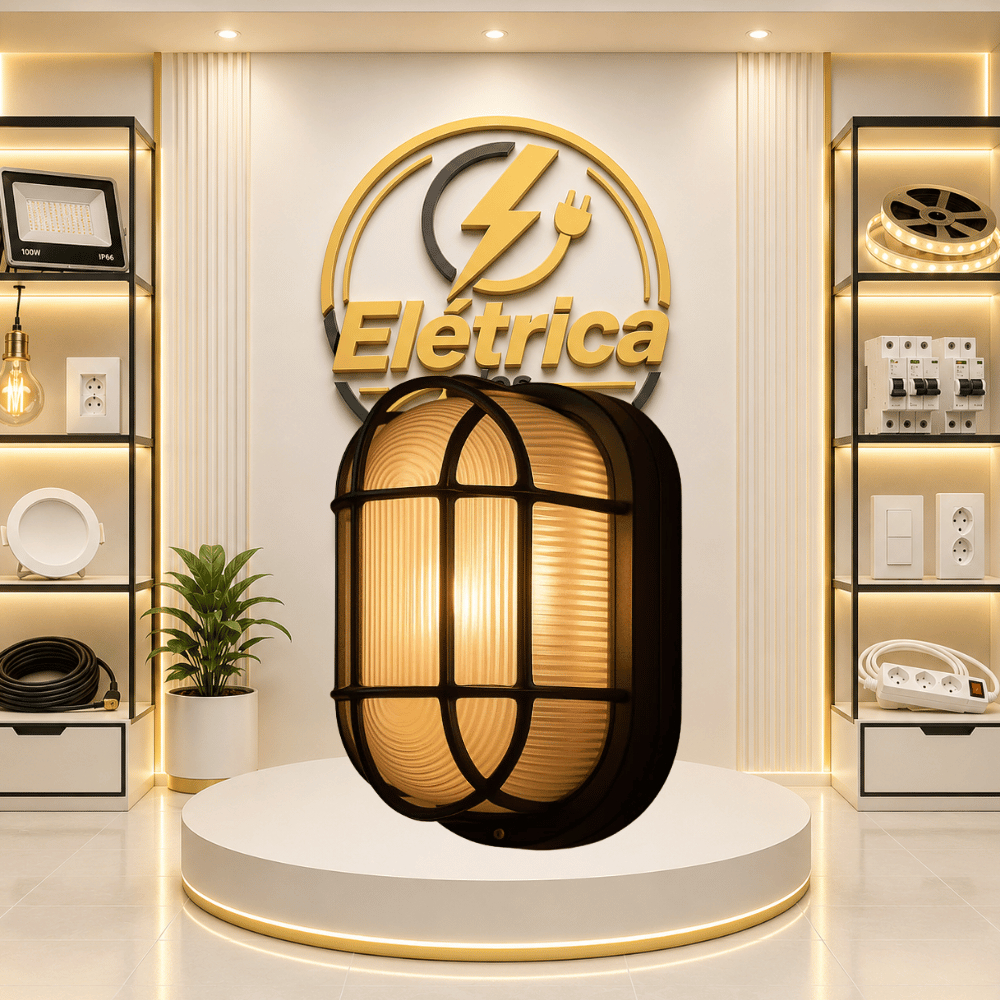 Arandela LED Oval Tartaruga E27 IP65 - Luminária Externa Preta Bivolt | Elétrica dos Santos