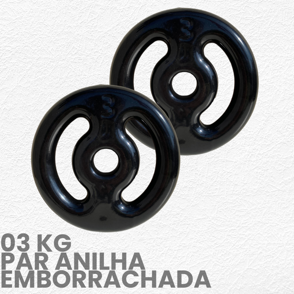 Par de anilha 3kg Emborrachada- peso de academia 3kg- 2 unid