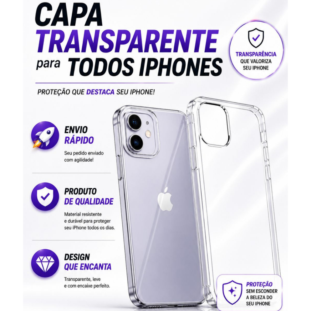 Capa Capinha para IPhone Transparente Anti impacto  7 8 plus X XR 11 12 13 14 15 16 17 16e Pro Max