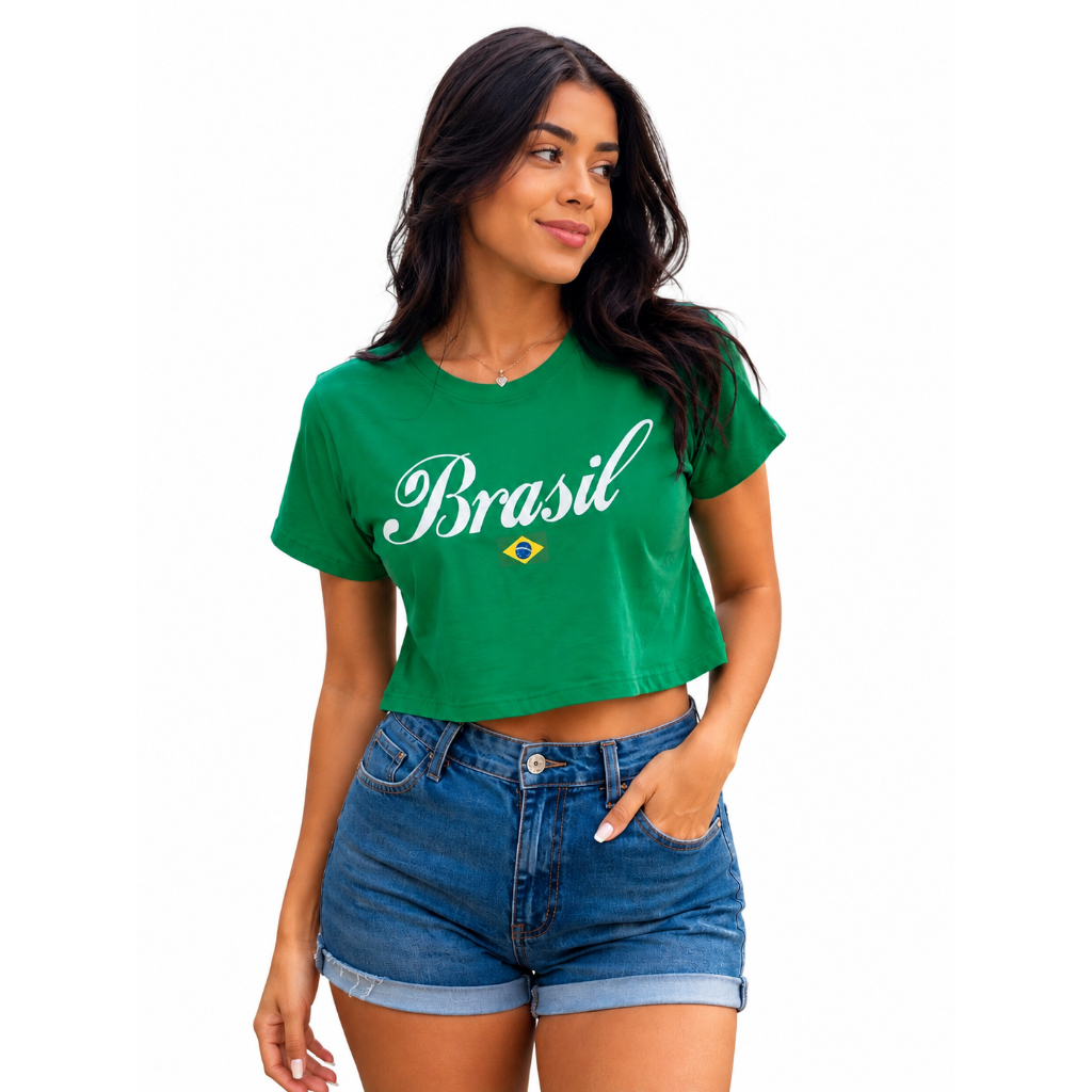 Cropped brasil feminino blusa verde brasil roupa para torcer pelo brasil cropped copa do mundo camiseta feminina brasil