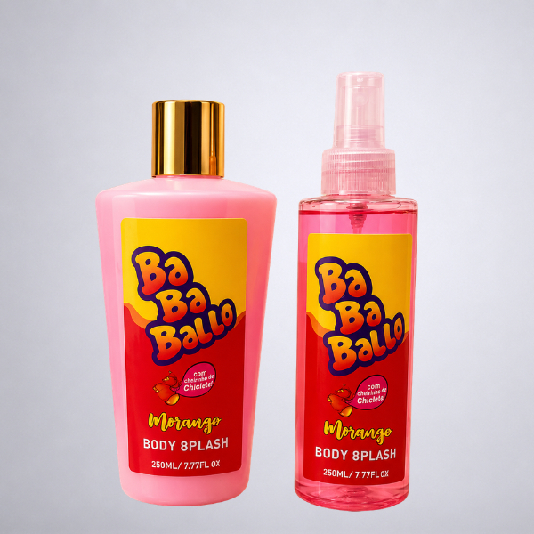 Kit Body Splash + Hidratante Babaloo Morango Feminino Aroma Doce Delicado Chiclete Perfumado