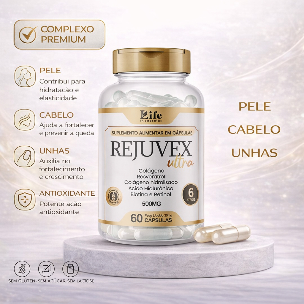Rejuvex Ultra - 60 Capsulas  - Colágeno + Ácido Hialurônico | Pele Firme Envio Imediato