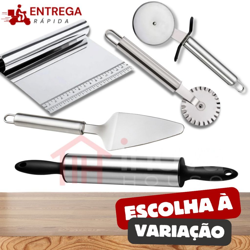 Confeitaria Rolo de Massa Espátula Cortador Raspadora Cortador de Pizza e Pastel Inox Escolha o Kit