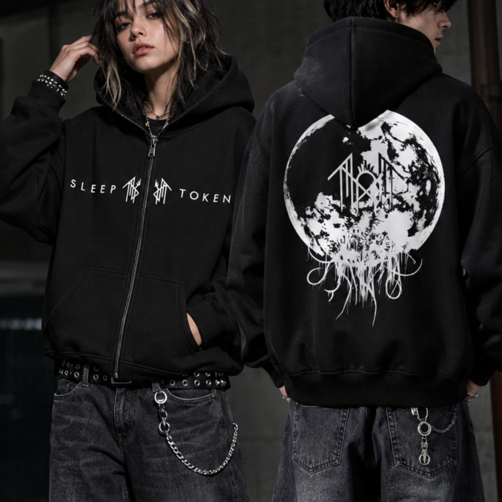 Moletom Com Zíper Banda Sleep Token com Capuz Estampa Lua Dark Rock Alternativo