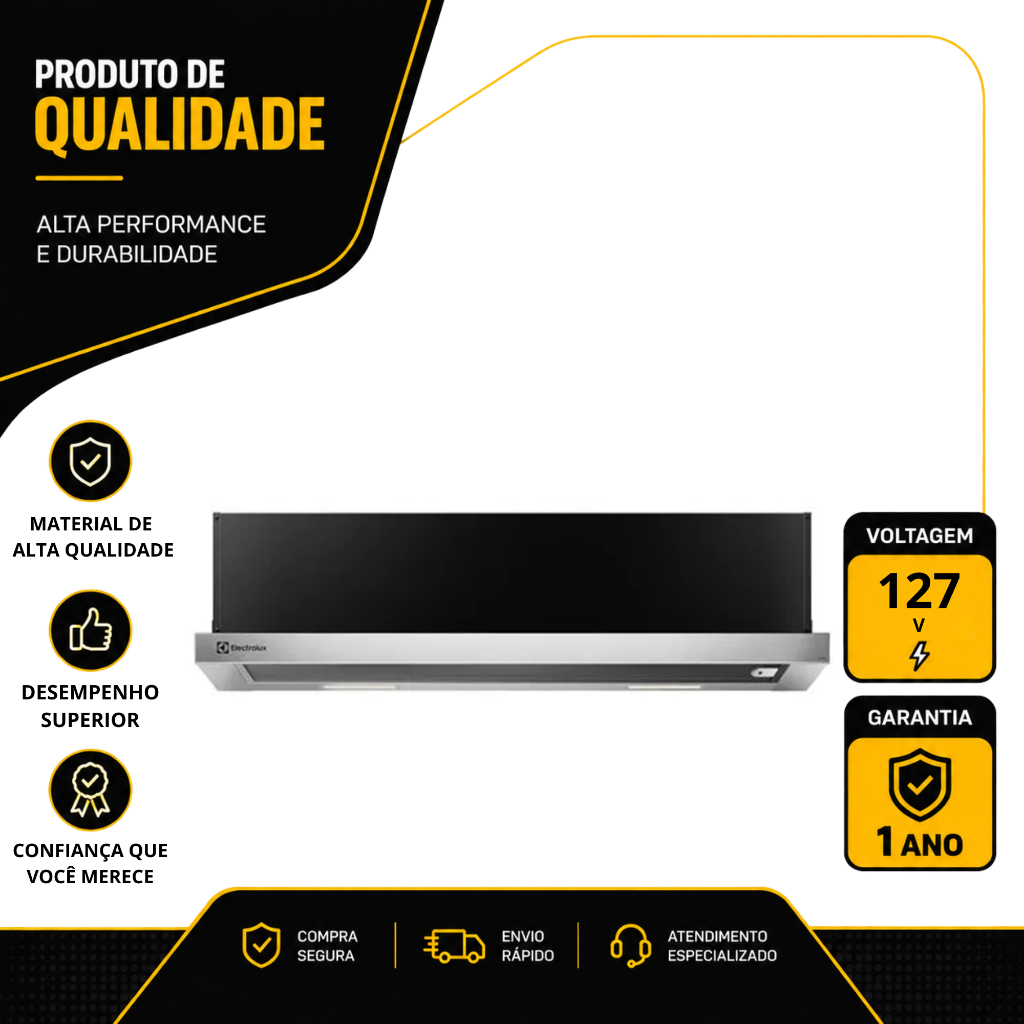 DEPURADOR DE AR RETRÁTIL ELECTROLUX EFFICIENT 90CM COM LED EM AÇO INOX 127V DE9RS