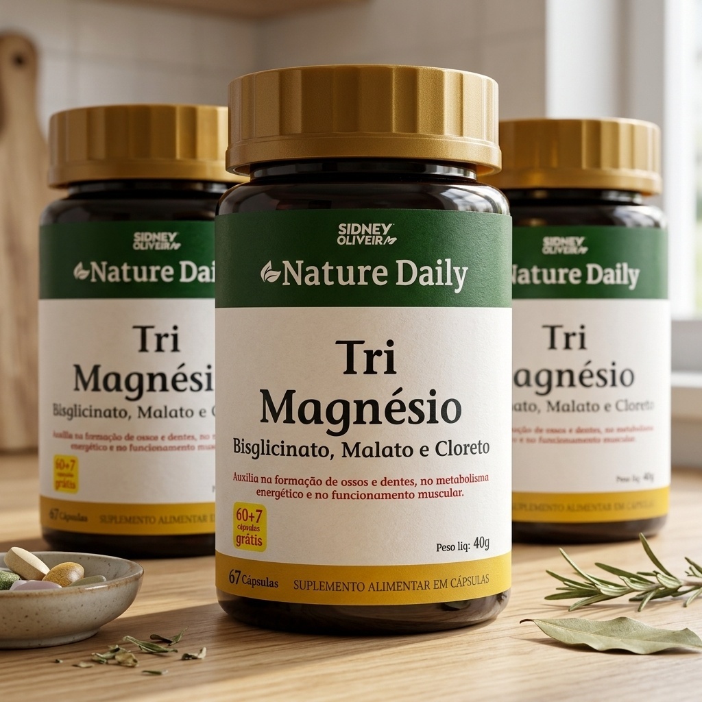 Kit 3 Tri Magnésio 201 Cápsulas Bisglicinato Malato Cloreto Alta Absorção Magnésio Premium Original