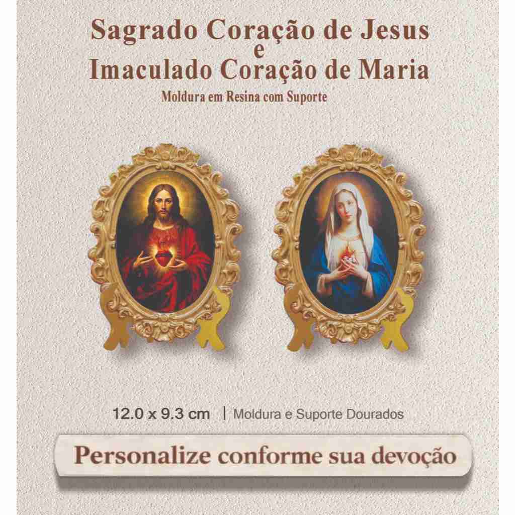 Quadro Sagrado Coração de Jesus e Quadro Imaculado Coração de Maria Religioso Católico Ícone Retrô Vintage Imagem Sacra