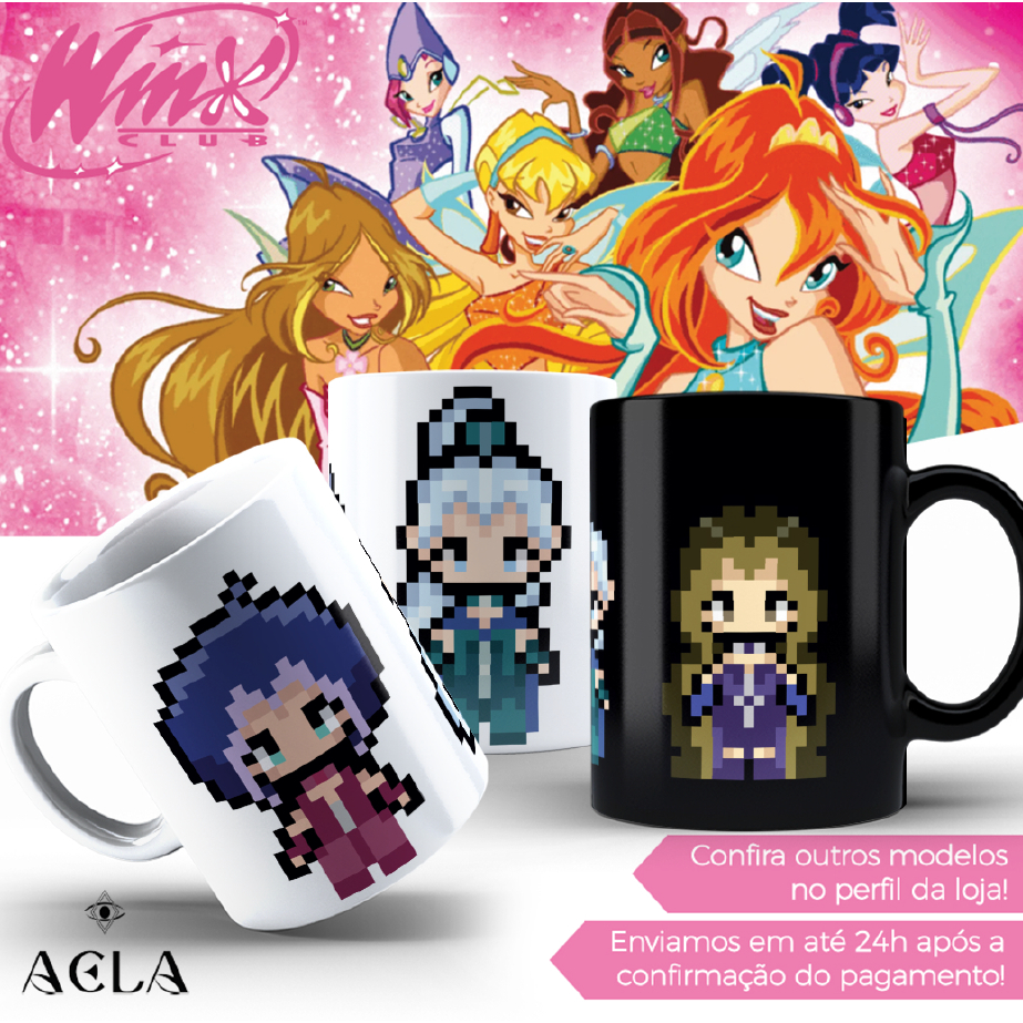 Caneca Winx 325ml | As Trix | Bruxas | Pixel Art | Icy, Darcy e Stormy | Clube das Winx