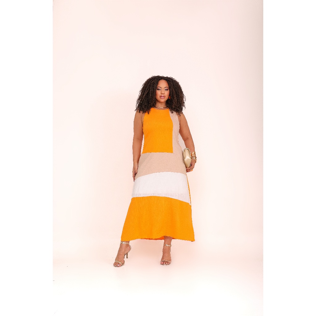Vestido Plus Size Longo Feminino Tecido ViscoLinho Elegante Forrado Confortável Soltinho Moda Clássica Casual Verão